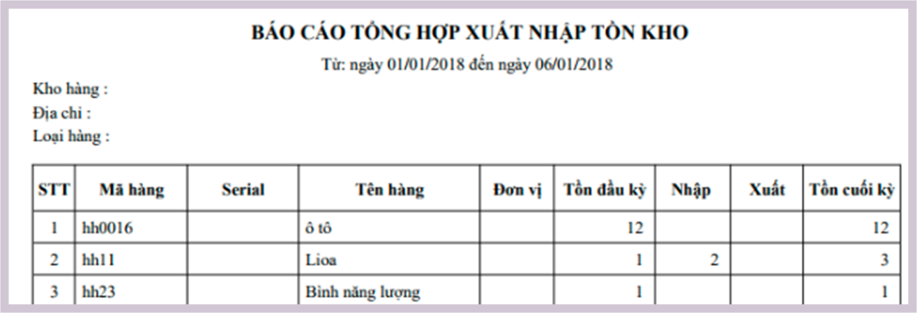 Mẫu báo cáo Excel
